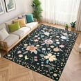 thumbnail image 3 of Takywep 8x10ft Black Area Rug, Boho Floral, Washable, Non-Slip, Ultra Soft, Stain Resistant, Foldable, Pet Friendly, Low Pile, Botanical Accent Carpet for Living Room, Bedroom, Dining, 3 of 8