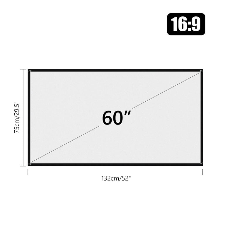 Projector Screen, White Projector Screen, 16:9 No Crease Home Theater  Foldable Projection Screen 60|72|84|100|120|150