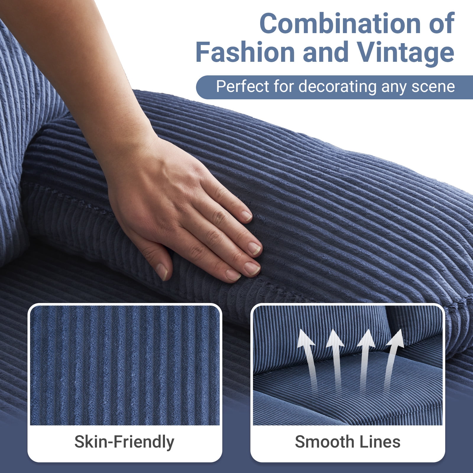 Ktaxon U-Shaped Sectional Sofa, 111"  Corduroy Couch, 4 Seat Lounge Sleeper with Double Chaise for Living Room Blue