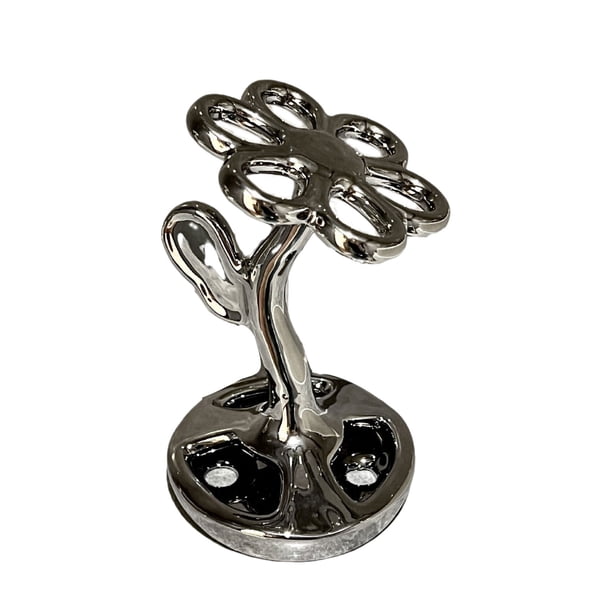 Bearachild Contenedor de cepillo de dientes de cerámica Floral, toque en el baño, maquinillas de afeitar elegantes para taza de baño Juegos de accesorios de baño Plata