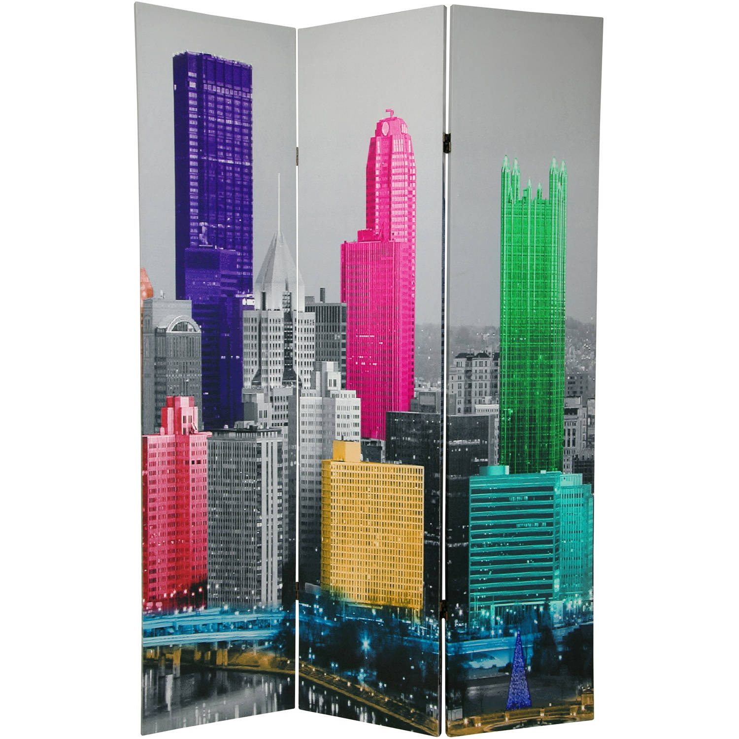 Oriental Furniture 6 ft. Tall Colorful New York Scene Room Divider - 3 Panel - image 2 of 3