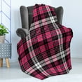 thumbnail image 4 of Checkered Soft Flannel Fleece Throw Blanket, Symmetrical Lines Squares Geometric Old Tartan Inspired Design Print, Cozy Plush for Indoor and Outdoor Use, 50" x 60", White Black Pink, by Ambesonne, 4 of 5
