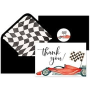 24Pcs Race Car Thank You Cards with Envelopes and Stickers Black White Plaid Greeting Cards Blank Note Cards for Race Car Party Supplies