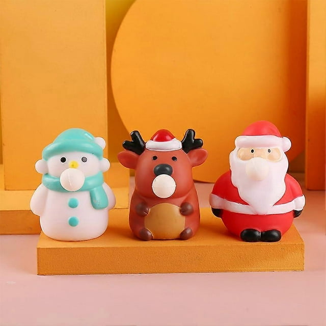 3 PCS Cute Mini Squeeze Toys Creative Santa Claus Reindeer Snowman Blowing Bubble Small Decompression Toys Stress Relief for Kids Adults