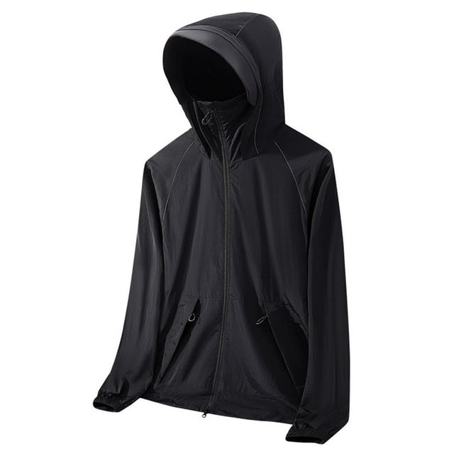 LOVZFMLL Jackets for Men's Solid Color Outdoor Sunscreen Climb Sport Run Pocket Zipper Long Sleeved Hooded