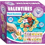 JoyX 28 Pack Valentines Day Gifts Cards for kids, Valentine's Greeting Cards with Emoji Plush Key-chain Valentine Classroom Exchange Gifts Party Favors