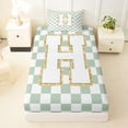 thumbnail image 3 of Feelyou Glitter Print Letter H Twin Sheet Sets for Kids, Buffalo Checkered Bedding for Bedroom, Green, 3 Pieces, 3 of 5
