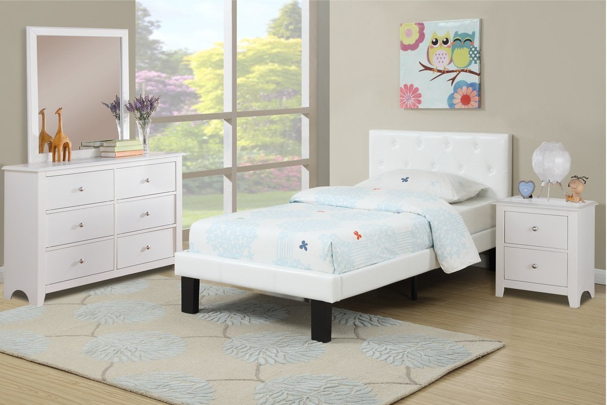 Modern White Faux Leather Tufted Twin Platform Bed