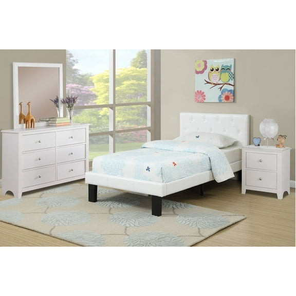 Modern White Faux Leather Tufted Twin Platform Bed
