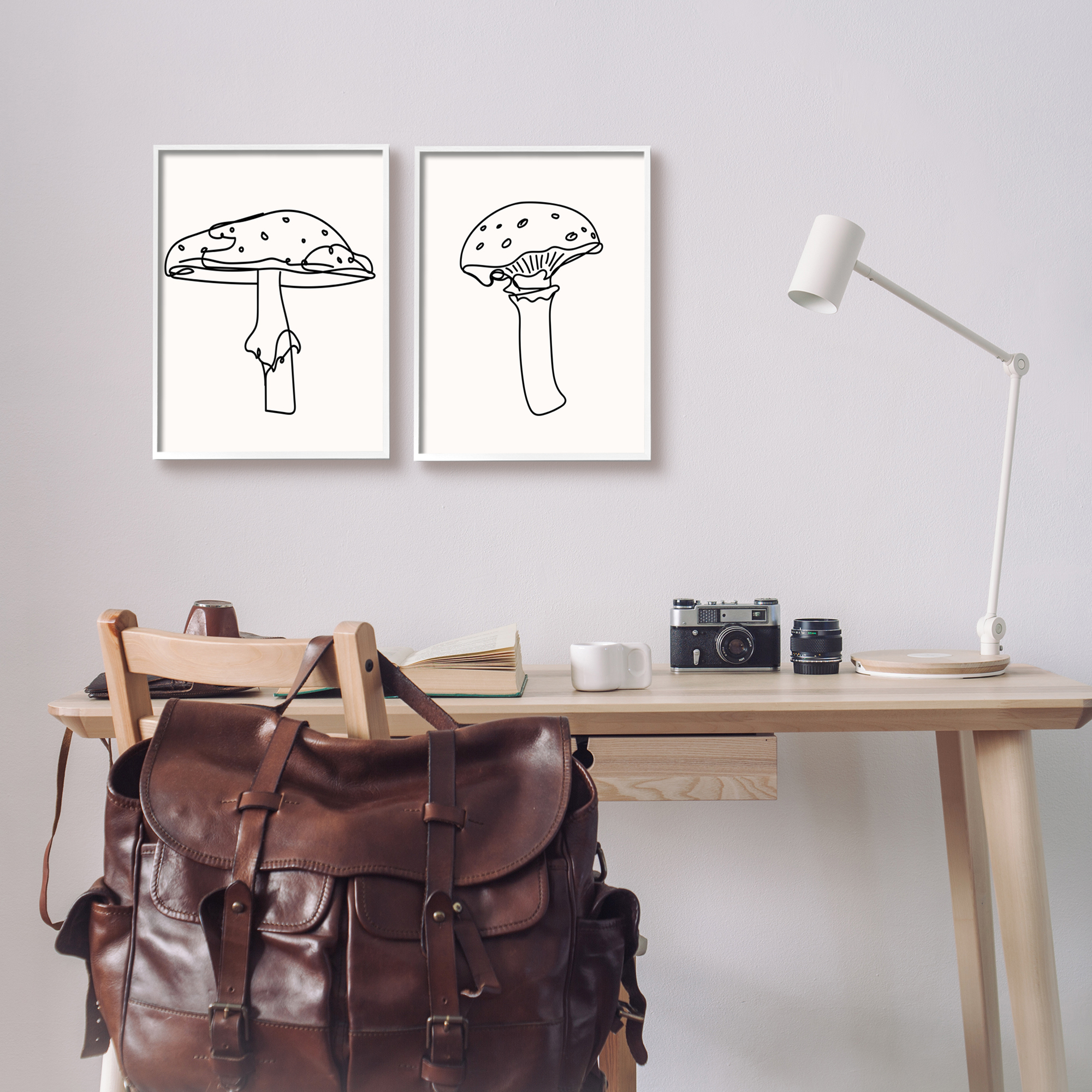 Stupell Industries Mushroom Line Doodles Botanical & Floral Painting White Framed Art Print Wall Art, 11 x 14, Set of 2