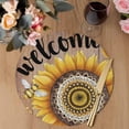 thumbnail image 3 of Welcome Round 13 Inch Placemats Set of 4, Summer Sunflowers Bohemia Floral Rustic Brown Wood HeatResistant Non Slip Place Mats for Dining Table, Wipeable Braided Kitchen Table Mats for Housewarming, 3 of 9