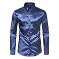 thumbnail image 1 of Camisas s Para Hombre Interior Camisa de manga larga de satén liso de tendencia de moda para hombre (Navy, XXL), 1 of 4