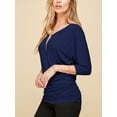 thumbnail image 5 of Made by Johnny Women's V-Neck 3/4 Sleeve Dolman Top with Side Shirring XL NAVY, 5 of 6