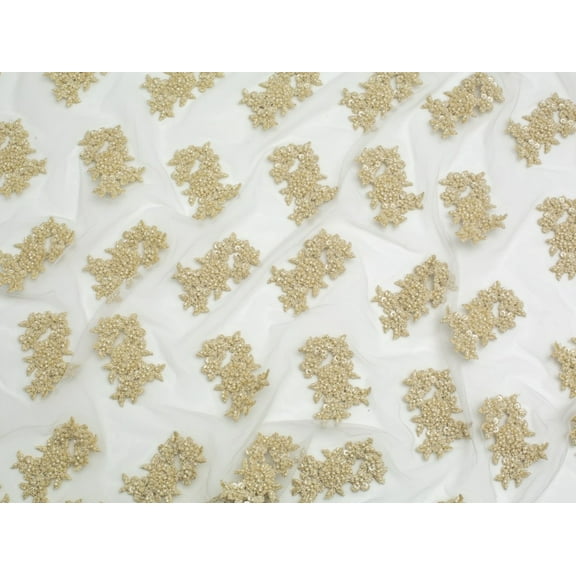 Minerva Beaded Embroidered Tulle Lace Fabric Gold - per yard