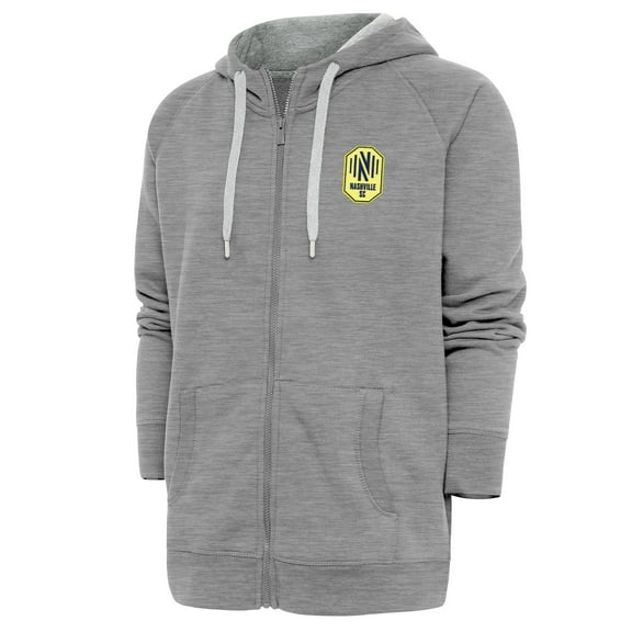 Men's Antigua Heather Gray Nashville SC Logo Victory Full-Zip Hoodie