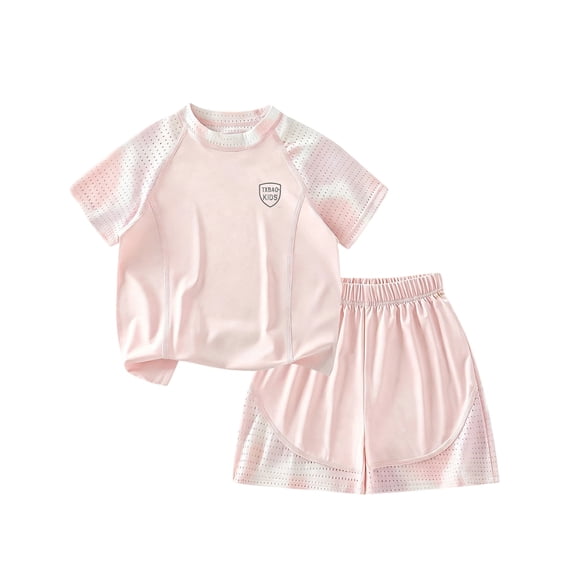 Gyujnb Kids Athletic 2 Piece Set Breathable Mesh Short Sleeve T-Shirt and Shorts Summer Activewear Outfit,15-16 Years