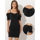 thumbnail image 2 of Mini Vestido Fruncido de Fiesta para Mujer con Cuello Cuadrado Mangas Cortas Sexy Vestido Ceñido Negro XL, 2 of 6