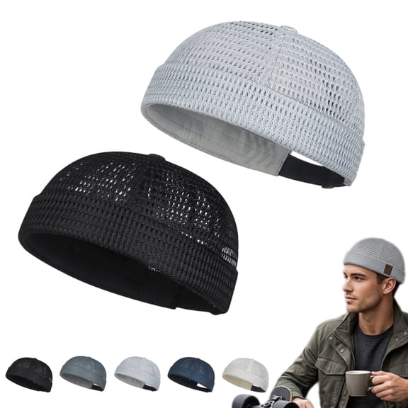 longantii Men's Breathable Brimless Hat Summer Style Mesh Tang Ultra Cooling Skull Adjustable Hip-Hop Cap Docker Beanie(Black Light Gray)