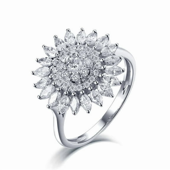 Sunflower Design Marquise Cut Diamond Ring For Women 2 Ct Diamond 14K White Gold Over