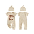 thumbnail image 2 of BemeyourBBs Newborn Baby Boy Little Brother Outfits Cute Little Bro Letters Rib Romper Short Sleeve Full Length Jumpsuit Hat Infant Spring Summer Clothes, 2 of 9