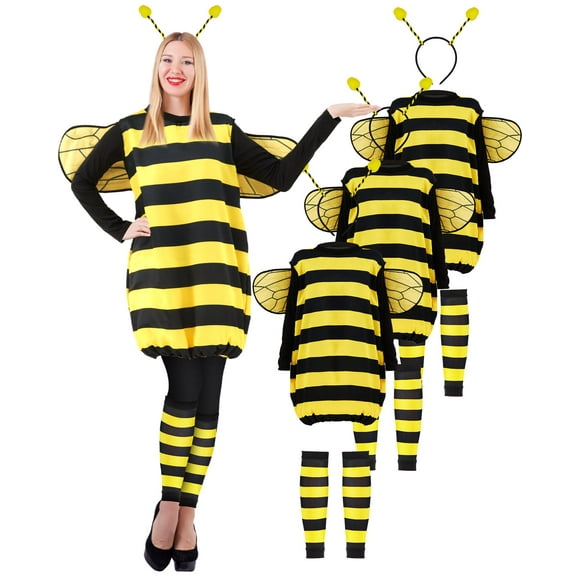 Bee-utiful 4-Piece Set: Adorable Bee Costume with Wings, Cozy Leg Warmers, and Head Piece for Women, Perfect for Groups and Families