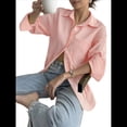 thumbnail image 1 of Camisas de Mujer con Botones, Camisas Formales A Rayas, Mangas Largas, Solapas, Camisas de Oficina, Blusas Rosa XL, 1 of 8