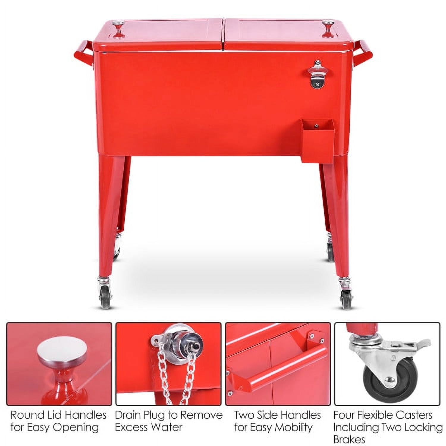 Aimee Lii Portable Outdoor Patio Cooler Cart, Outdoor Patio Furniture, Red Aimee Lii Portable Outdoor Patio Cooler Cart, Outdoor Patio Furniture, Red