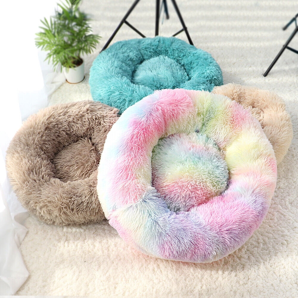 Pet Dog Cat Calming Bed Comfy Round Plush Warm Fluffy Nest Mattress Donut Pad