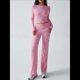 thumbnail image 5 of Conjuntos de 2 Piezas para Mujer, Larga, Cuello Redondo, Pantalones Acampanados de Cintura Alta, Conjuntos de Chándal, Ropa de Calle. Rosa S, 5 of 10