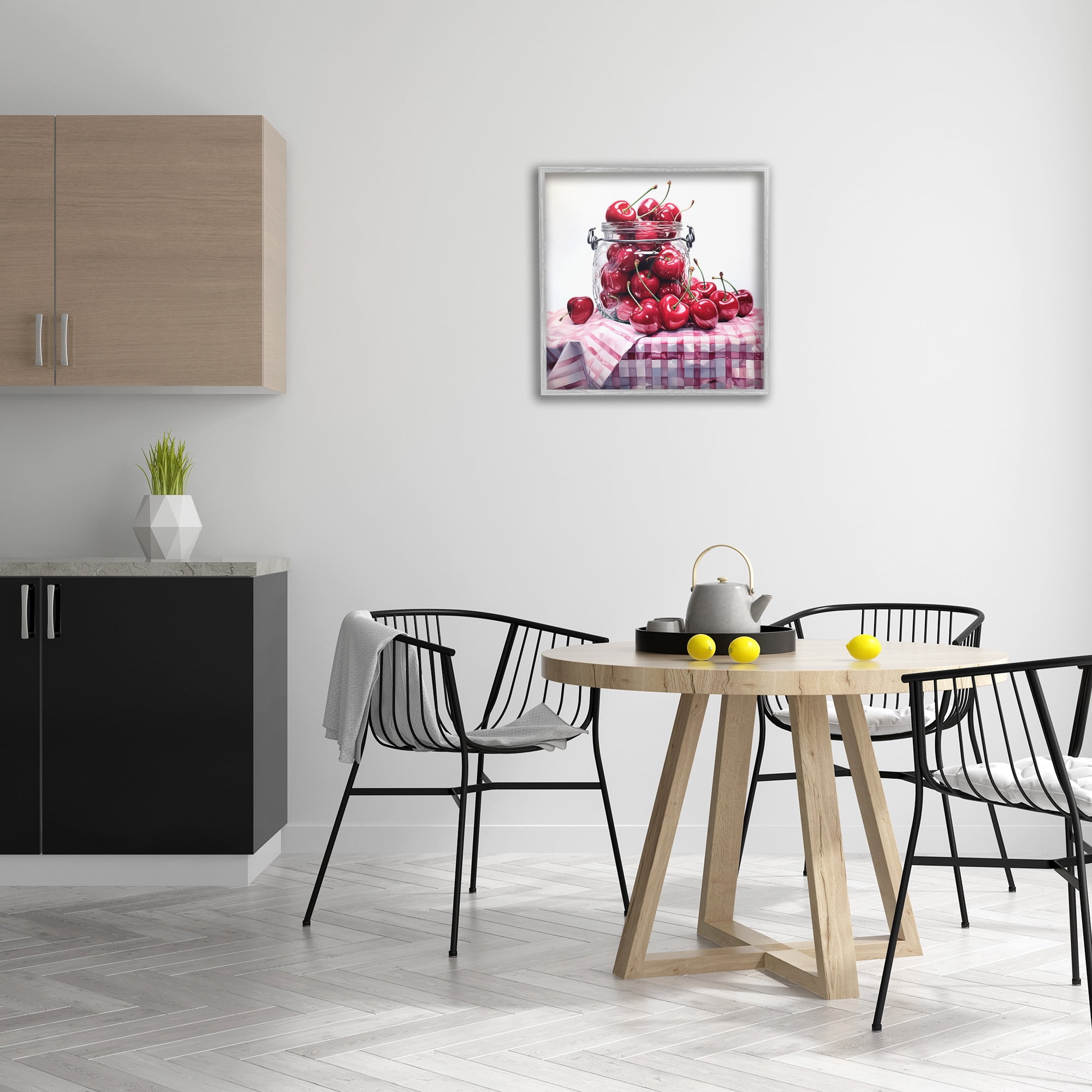 Stupell Industries Cherries in Country Jar Food & Beverage Painting Gray Framed Art Print Wall Art, 24 x 24