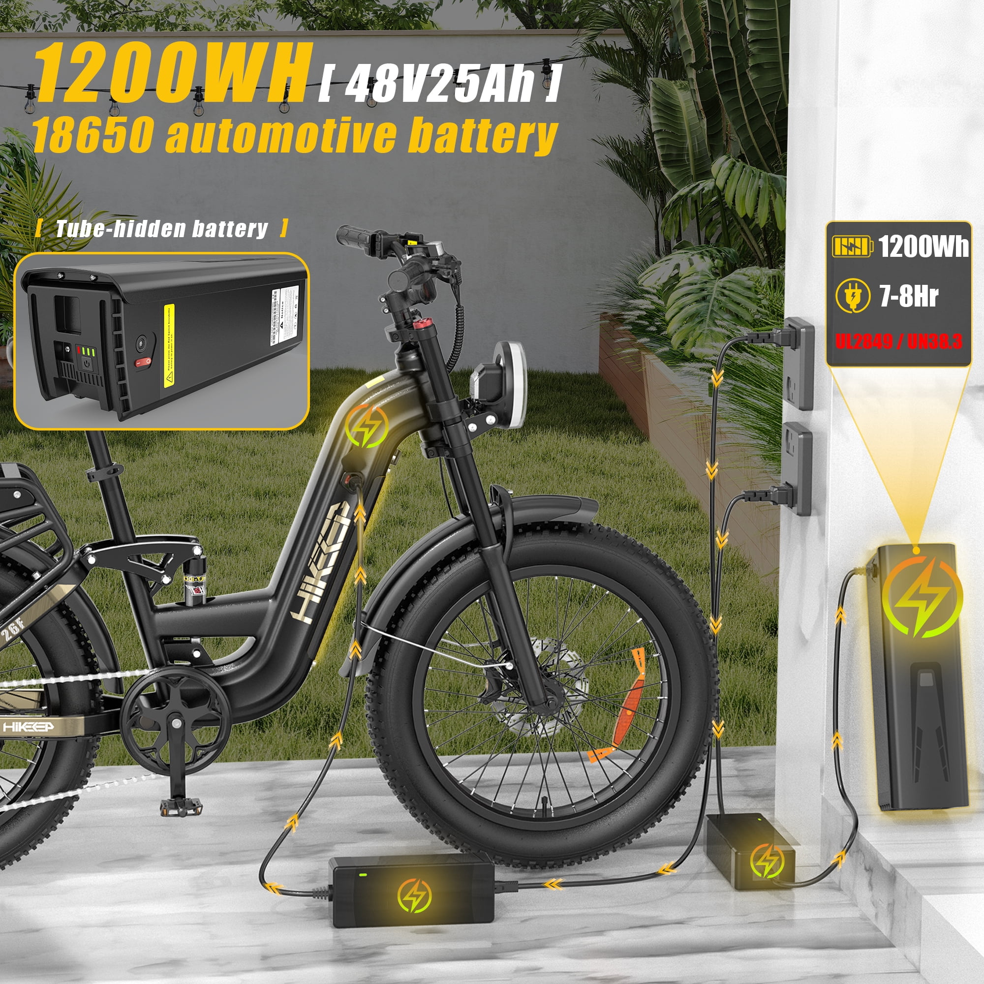 Electric Bike for Adults, 2000W 4000W Peak Motor, 48V 25Ah Removable Battery, 26x4.0 Fat Tire Ebike, 7-Speed Shimano, Front Fork & Linkage Suspension, Rear Rack, 40MPH, UL2849, Black