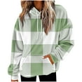 thumbnail image 4 of Plaid Hoodies for Women Casual Long Sleeve Drawstring Loose Fit Pullover Sweaters Tops for Women Trendy 2025 Fall Fashion Green L, 4 of 5