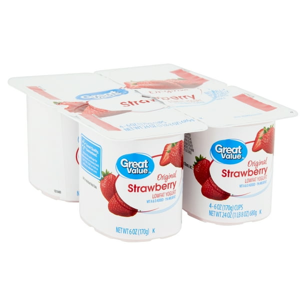 Great Value Original Strawberry Lowfat Yogurt, 6 oz, 4 count Walmart