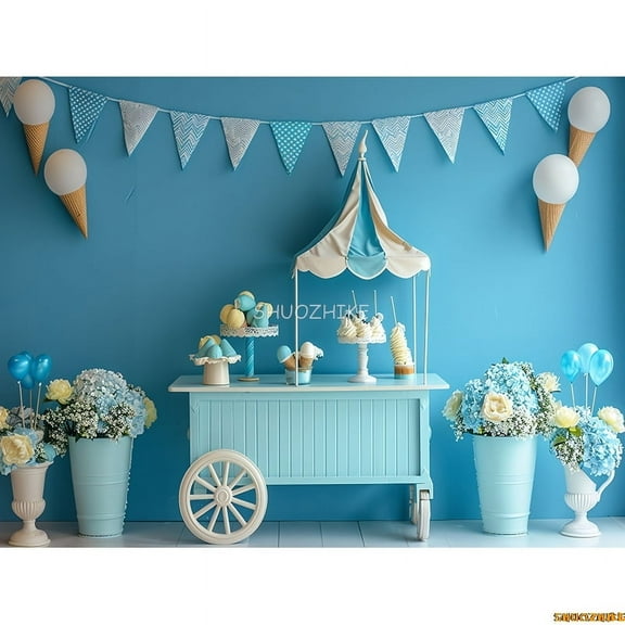 Summer Ice Cream Cart Happy Birthday Photography Background Home r Easter Holiday Baby Party Photo Studio Backdrops FB-12
