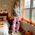 thumbnail image 4 of Garbnen Halloween Fleece Womens Pajama Pants Ghost Pumpkin Graphic Lounge Pants for Women Soft Fluffy Fall Winter Warm Wide Leg Sleep Pants Women, 4 of 6