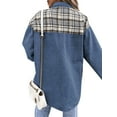 thumbnail image 5 of HUBERY Women Lapel Collar Plaid Spliced Long Sleeve Snap Button Pocket Jacket, 5 of 5
