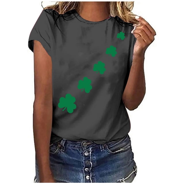 Bowake T-Shirt Trèfle de la Saint-Patrick pour Femmes Col Rond Imprimé Trèfle Tee Décontracté Manches Courtes Festival T-Shirts