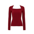 thumbnail image 5 of Babysbule Tops for Women Women Sexy Slim Casual Solid Long Sleeve Square Collar Base Shirts Warm Blouses Tops, 5 of 5