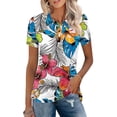 thumbnail image 2 of XIAONU Woman Polo Shirt Tropical Floral Print Short Sleeve Casual Summer Daily Wear, 2 of 4