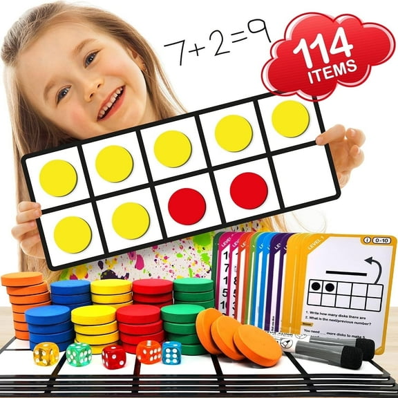HMMAGNETS Ten Frame Magnetic Board Math Kit with Counters, Flash Cards & Dice, Standard Edition
