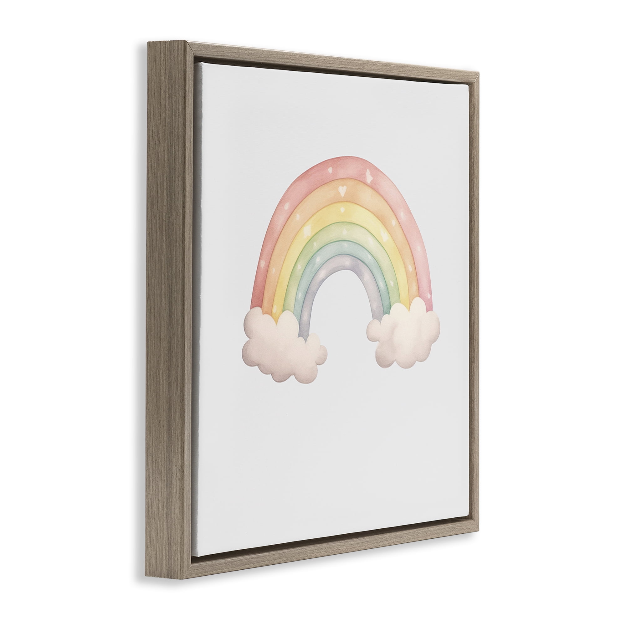 Stupell Industries Dreamy Pastel Rainbow with Clouds Brown Framed Floater Canvas Wall Art, design by Karen Smith