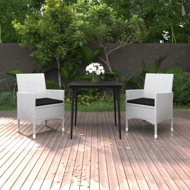 vidaXL 3 Piece Garden Dining Set with Cushions Poly Rattan and Glass