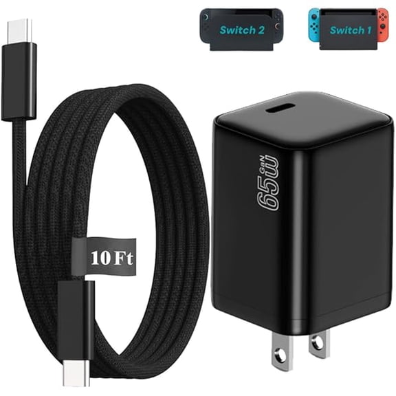 can 10FT Charger for Nintendo Switch (All Series), 65W AC Power Adapter Fast Charging Cable for Switch 1/2 Dock TV Mode, for Steam Deck, for ROG Ally and More
