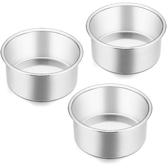 4 Inch Small Cake Pan Set of 3, Stainless Steel Mini Round Smash Cake Baking Pans, Non-Toxic & Healthy, Mirror Finish & Dishwasher Safe