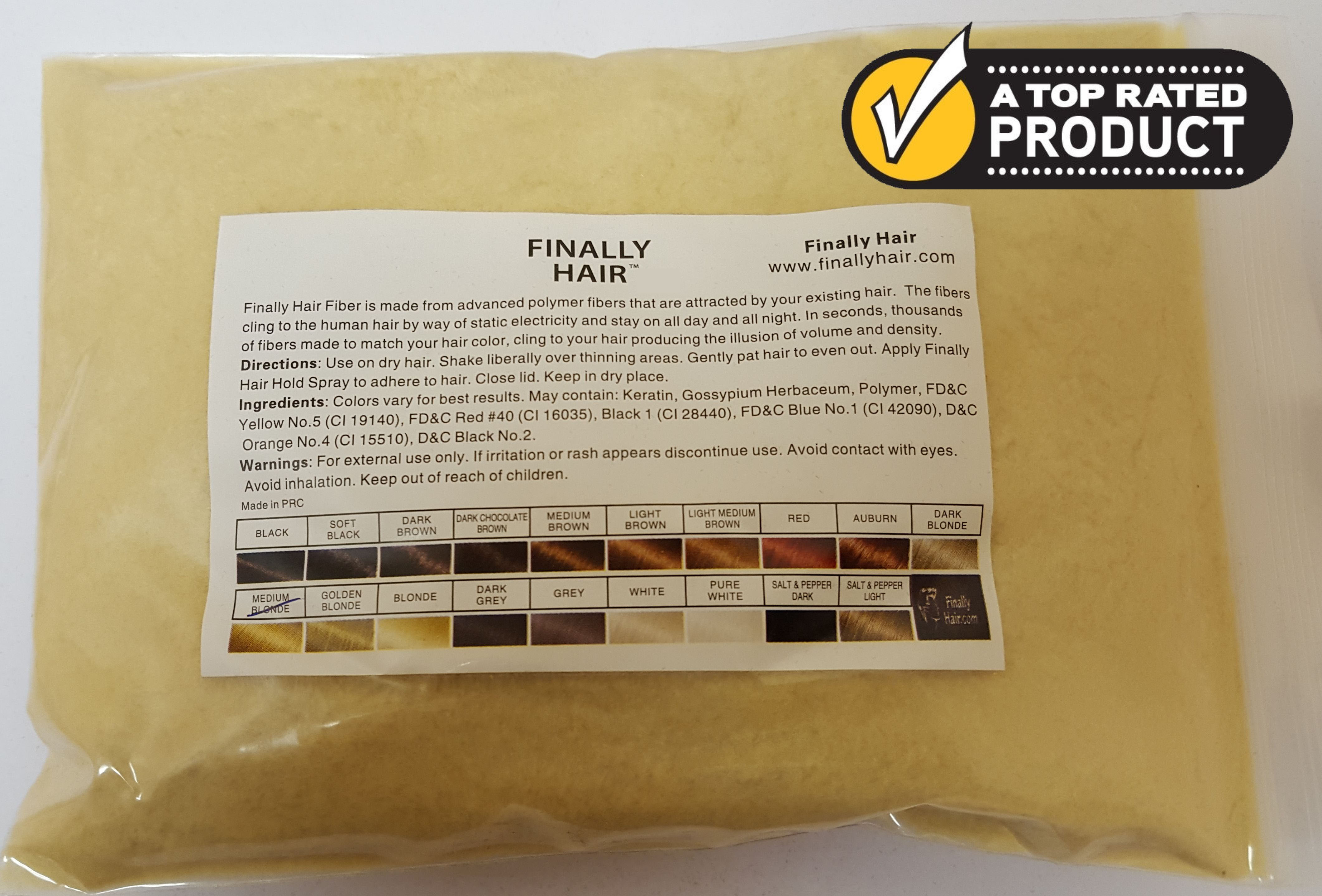 Refill Bag - Finally Hair Building Fibers - 25 Gram Hair Thickener Filler Fibers in Light Medium Blonde (we have 20 colors and several blond shades) Conceal Cover Hair Loss - image 1 of 7