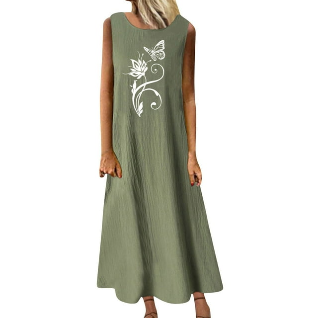 Birdeem Robes de Mode pour Femmes Été Décontracté Col Rond Sans Manches avec Poches Robe Longue de Plage