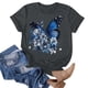 thumbnail image 3 of Gibobby Playera de Manga Corta con Cuello Redondo Camiseta informal deportiva manga corta con cuello redondo estampada a la moda para mujer(Gris oscuro,XL), 3 of 5