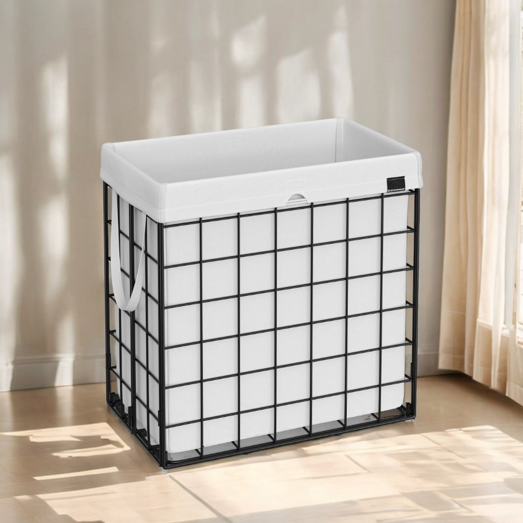 Cream White Laundry Hamper - 29 Gal. (110L) Laundry Basket with Collapsible Design. Features a Removable and Washable Liner, Metal Wire Frame