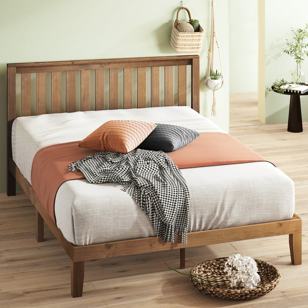 Zinus Alexia 37" Wood Platform Bed with Headboard, Rustic Pine, Queen