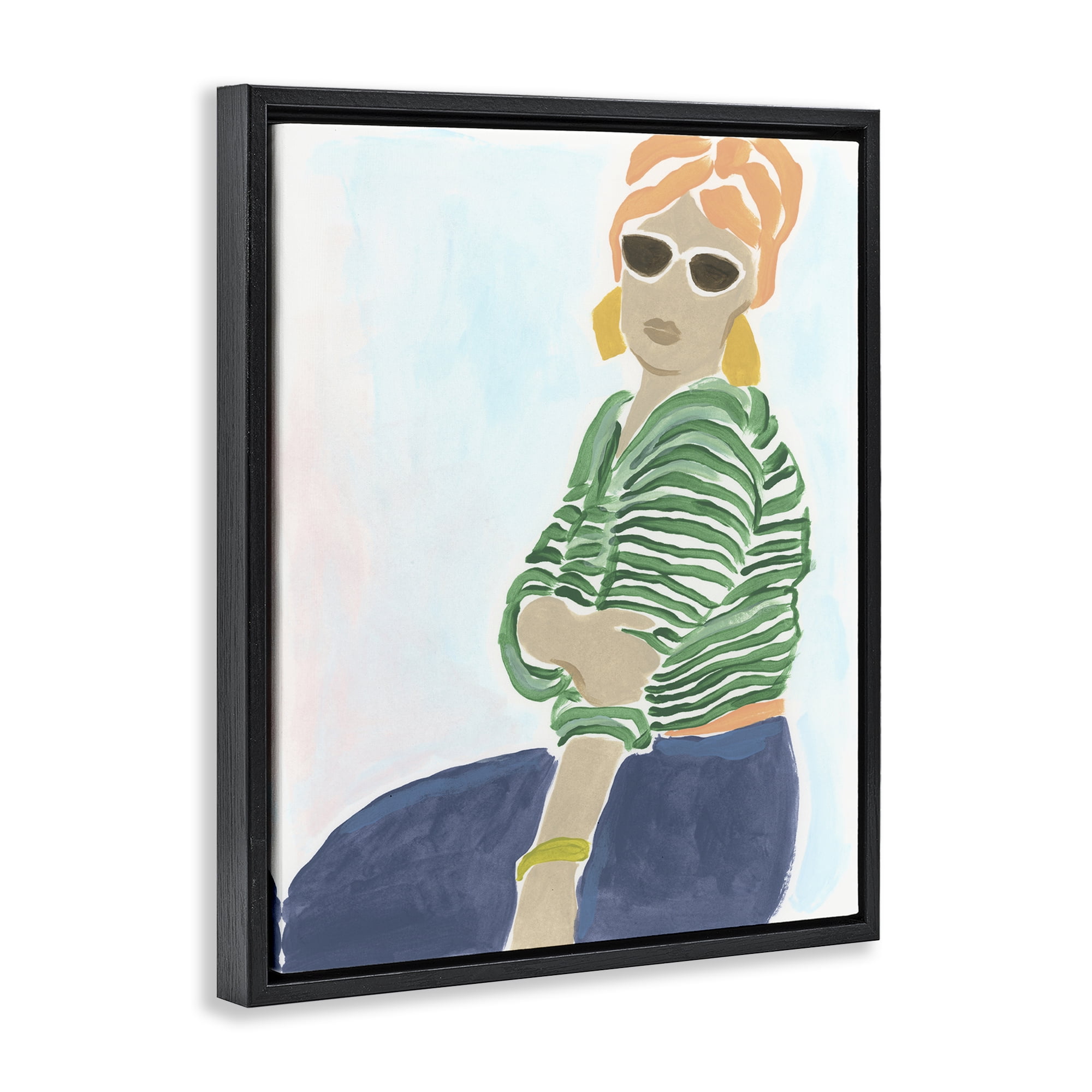 Stupell Industries Beachy Stylish Woman People Painting Black Floater Framed Canvas Art Print Wall Art, 25 x 31